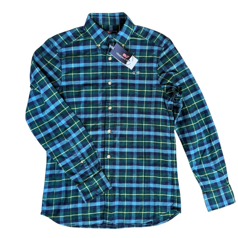 Men's Vineyard Vines Blue and Green Plaid Shirt NWT